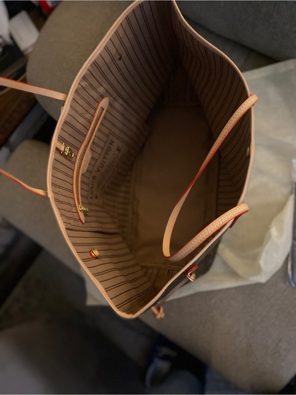 Large Monogram Canvas Tote in Brown/Beige in - Picture 5 of 9